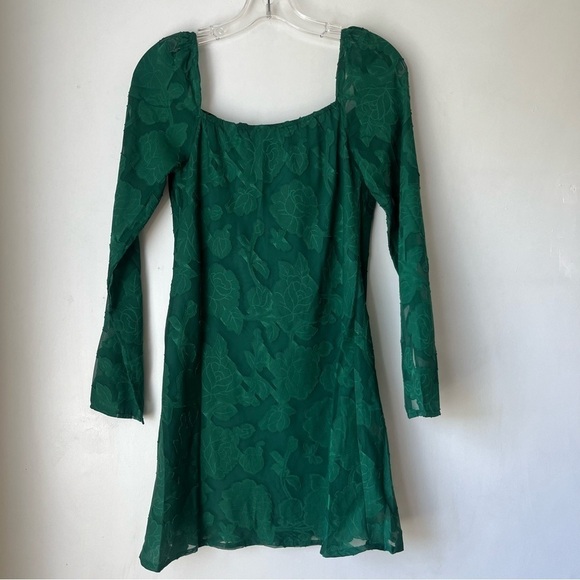 Princess Polly Star Power Forest Green Floral Jacquard Long Sleeve Mini Dress 4 - Picture 13 of 13